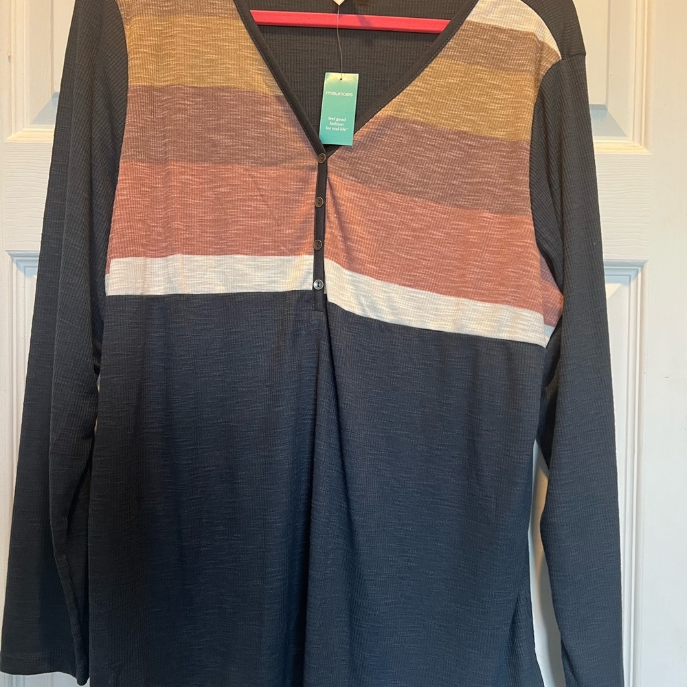 Maurices Multicolor Striped Long Sleeve v neck Henley shirt 2x new with tags